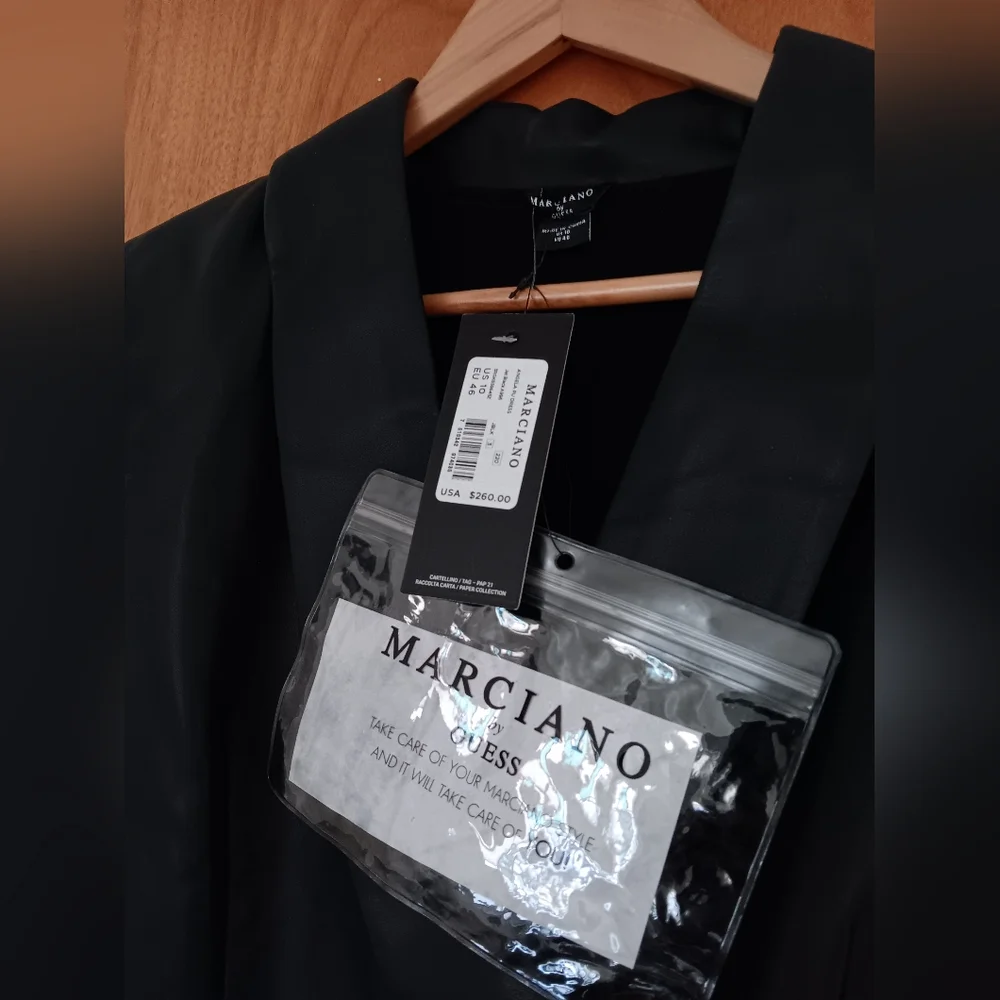 MARCIANO Angela Black Faux Leather Mini Dress Size 46 NWT US Size 10 - Picture 7 of 10